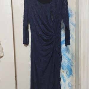 Tahari Navy Long Sleeve Lace Dress